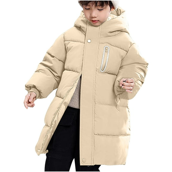 KyCheLot Boys Girls Winter Coats Thick Warm Solid Color Casual Zip up Windproof Long Sleeve Hoodie Jackets 4-14 Years