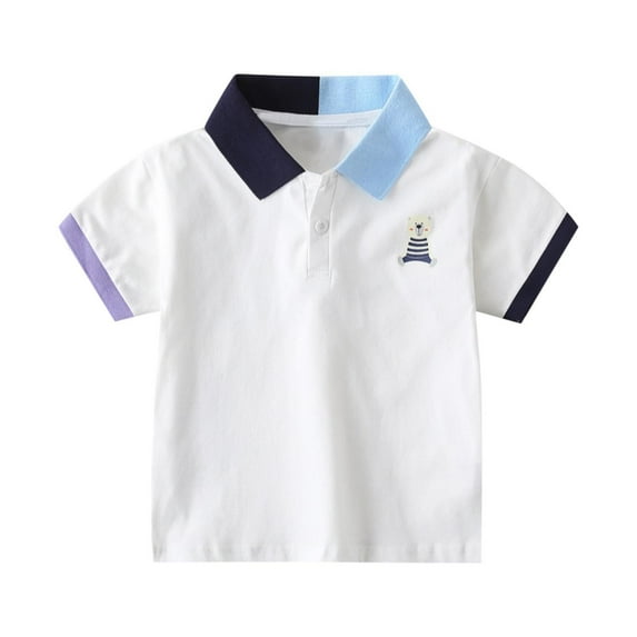KyCheLot Boys Golf Shirts Summer School Tops Button up Collar Color Block Comfy Short Sleeve Cotton Tees 2-10 Years