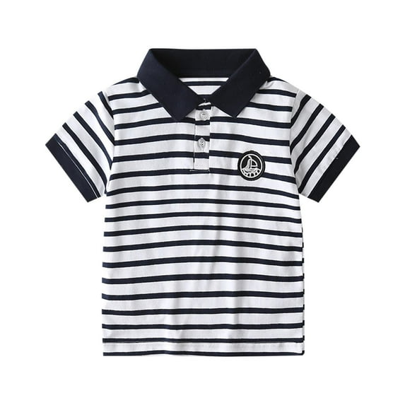 KyCheLot Boys Golf Shirts Summer School Tops Button up Collar Stripe Comfy Short Sleeve Cotton Tees 2-10 Years
