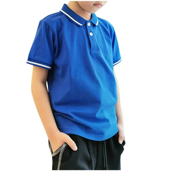 KyCheLot Boys Golf Shirts Toddler Kids Button Short Sleeve Shirts Solid Color School Uniform 4-14 Years