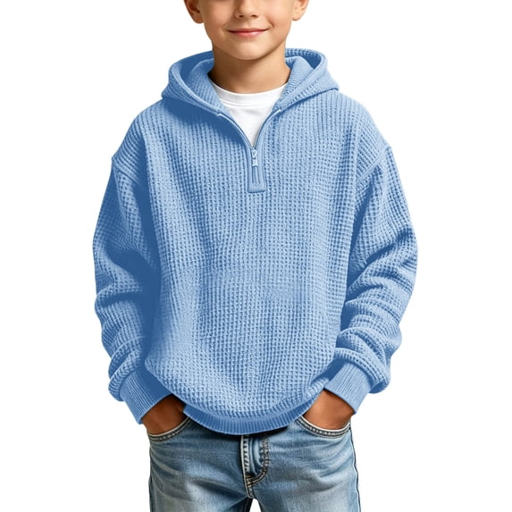 KyCheLot Boys Hoodie Quarter Zip Long Sleeve Textured Sweatshirt Fashion School day Activewear for Boys Age 3-14