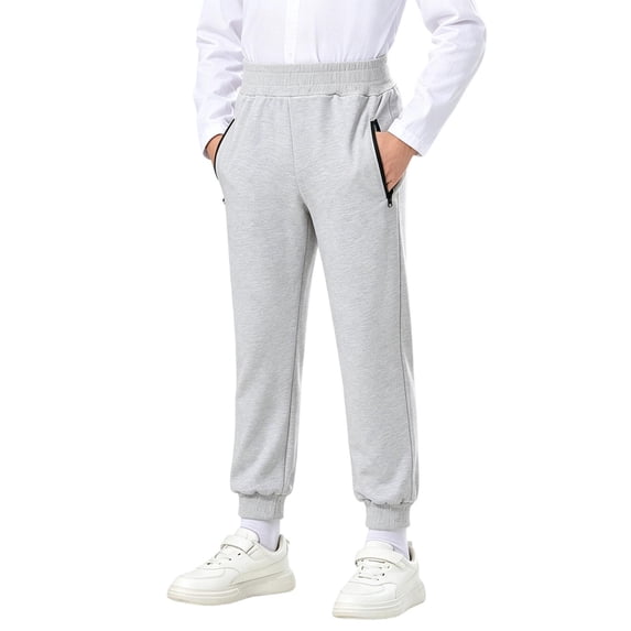 KyCheLot Boys Joggers Tapered Cuffed Elastic Waist Sweatpants with Zipper Pocket Causal School Running Trousers