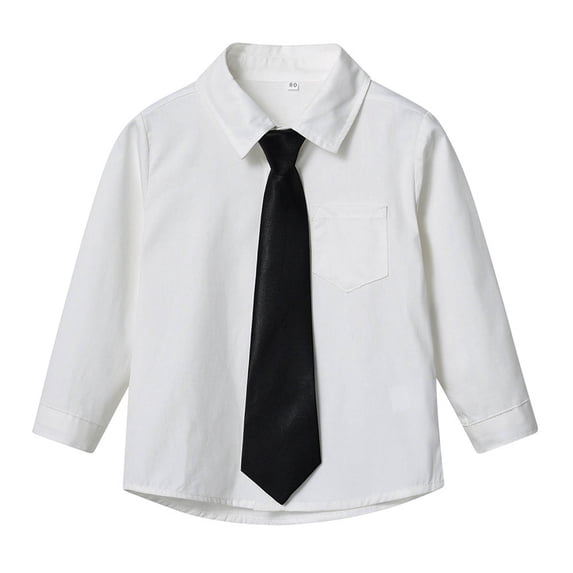 KyCheLot Boys Long Sleeve Dress Shirts Collared Button down School Uniform Shirts with Tie 6 Months-14 Years