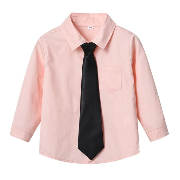 KyCheLot Boys Long Sleeve Dress Shirts Collared Button down School Uniform Shirts with Tie 6 Months-14 Years