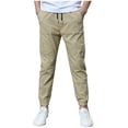 thumbnail image 1 of KyCheLot Boys Pant Casual Schoolwear Drawstring Straight Leg Slim Cotton Linen Pants with Pockets 4-12 Years, 1 of 7