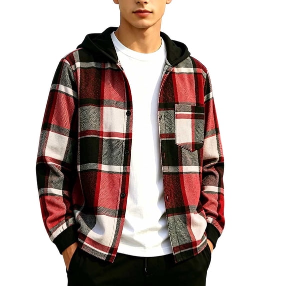 KyCheLot Boys Plaid Jackets Button down Solid Color Long Sleeve Jackets with Hood Casual Trendy Travel Outerwear