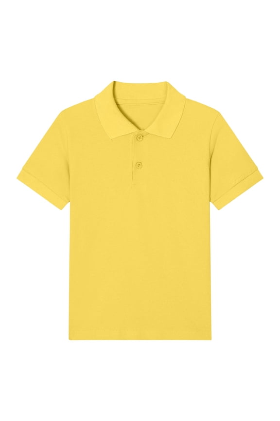 Boys School Uniform Tops Classic Buttons Collared Short Sleeve Solid Color Casual Cotton T Shirts 2-15 Years