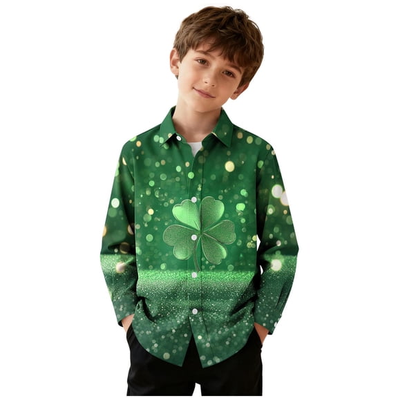 KyCheLot Boys St Patrick's Day Shirt Printed Button down Shirts Casual Long Sleeve Blouse 3-16 Years