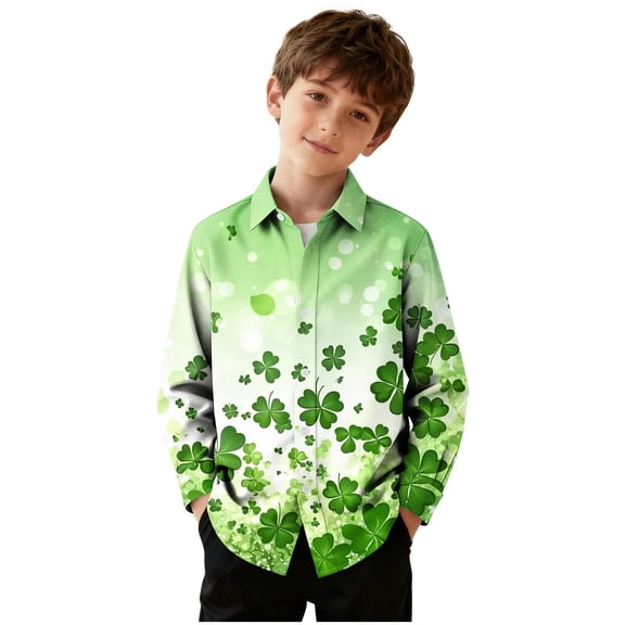 KyCheLot Boys St Patrick's Day Shirt Printed Button down Shirts Casual Long Sleeve Blouse 3-16 Years