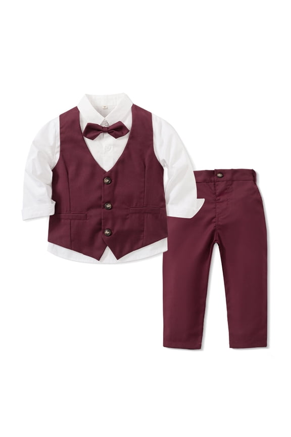 Boys Suits Set 3 Piece Long Sleeve Dress Shirt with Button down Vest and Dress Pants Formal Outfits 0-8 Years