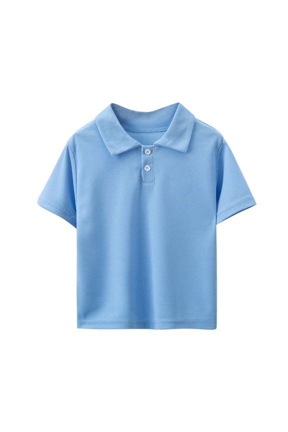 Boys Summer School Shirt Collared Uniform Short Sleeve Solid Color Button Casual Chiffon Golf Shirts