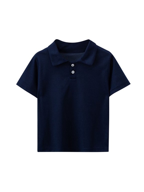 Boys Summer School Shirt Collared Uniform Short Sleeve Solid Color Button Casual Chiffon Golf Shirts