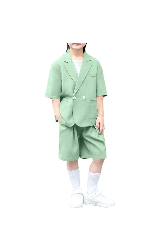 Boys Summer Suit School Uniforms Short Sleeve Formal Jackets and Dress Shorts with Pockets Set 1-12 Years