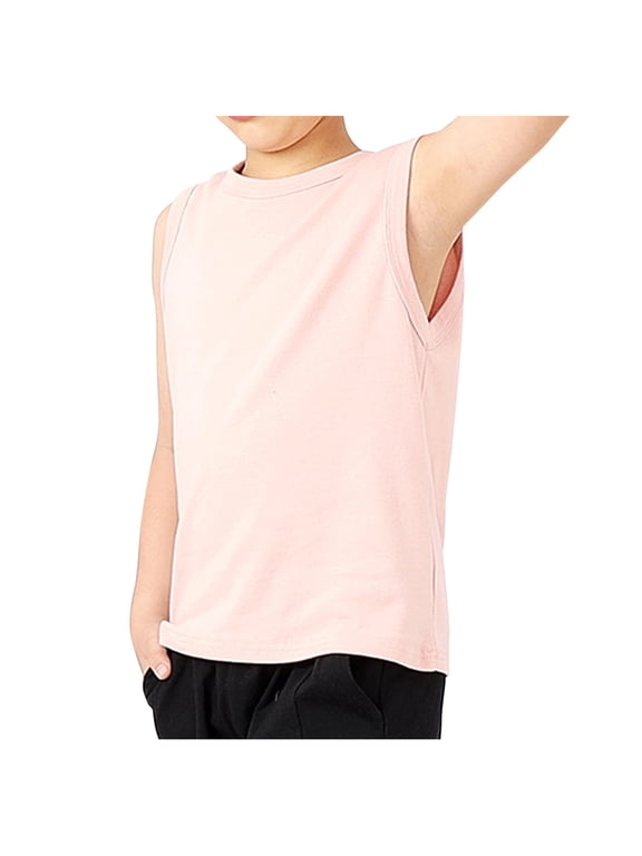 Boys Summer Tank Tops Sleeveless Lightweight Solid Color Cotton Undershirts 4-12 Years