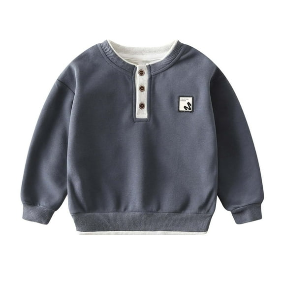 KyCheLot Boys Sweatshirts Color Block Crewneck Long Sleeve Pullover Top Spring Cotton Shirts 2-10 Years