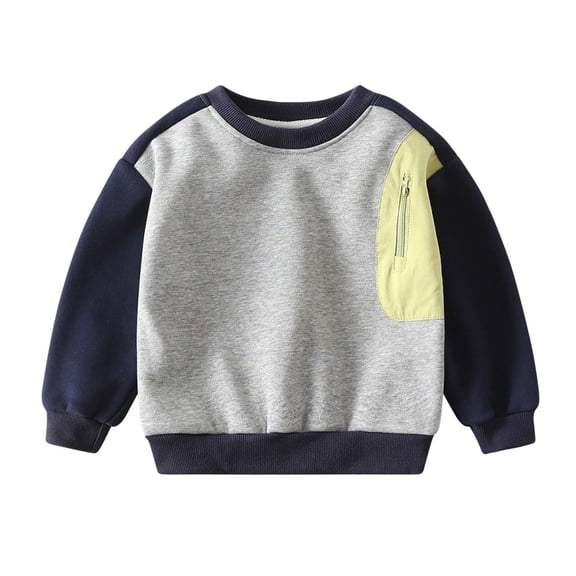 KyCheLot Boys Sweatshirts Color Block Crewneck Long Sleeve Pullover Top Spring Cotton Shirts 2-10 Years