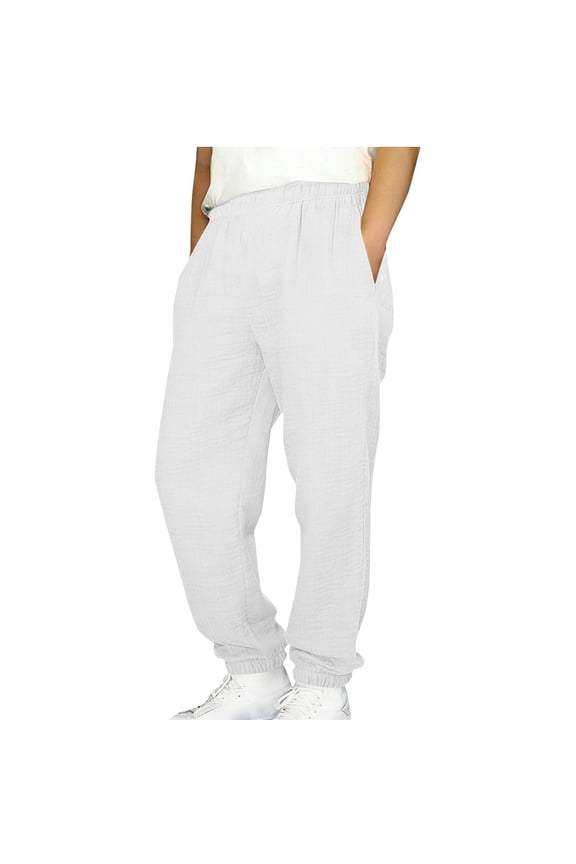 Boys Thin Long Pants Casual Loose Elastic Waist Comfy Sport Trousers with Pockets Schoolwear 4-15 Years