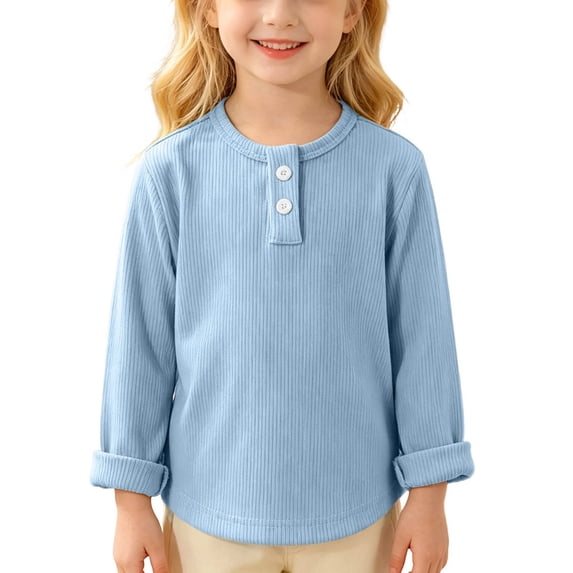 KyCheLot Boys and Girls Pullover Tops Crew Neck Solid Color Long Sleeve Dailywear Lightweight Travel Tops