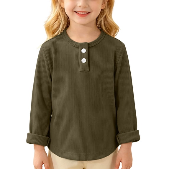 KyCheLot Boys and Girls Pullover Tops Crew Neck Solid Color Long Sleeve Dailywear Lightweight Travel Tops