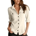 thumbnail image 1 of KyCheLot Button down Shirts for Women Solid Color Lapel Neck Long Sleeve Shirts Fall Comfy Work Shirts with Pocket, 1 of 8