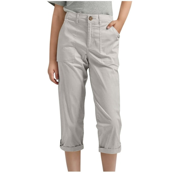 KyCheLot Capri Pants for Girls Button High Waist Dressy Straight Leg Capris with Pockets Summer Everyday 4-15Years