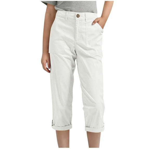 KyCheLot Capri Pants for Girls Button High Waist Dressy Straight Leg Capris with Pockets Summer Everyday 4-15Years