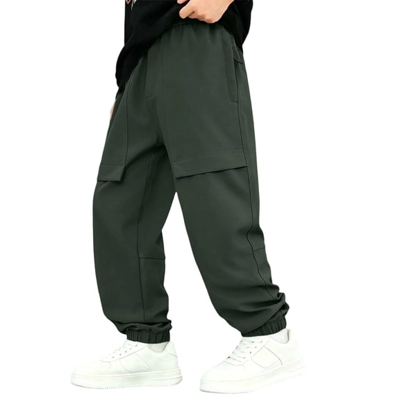 KyCheLot Cargo Sweatpants for Kids Solid Color Elastic Waist Lined Fleece Pants Trendy Thermal Sweatpants
