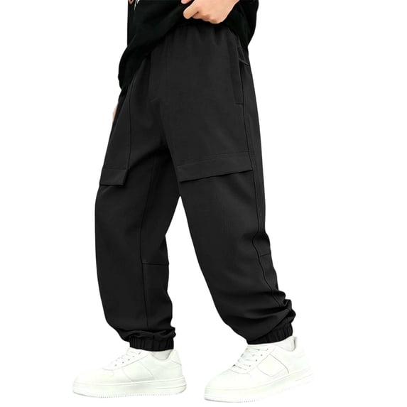 KyCheLot Cargo Sweatpants for Kids Solid Color Elastic Waist Lined Fleece Pants Trendy Thermal Sweatpants