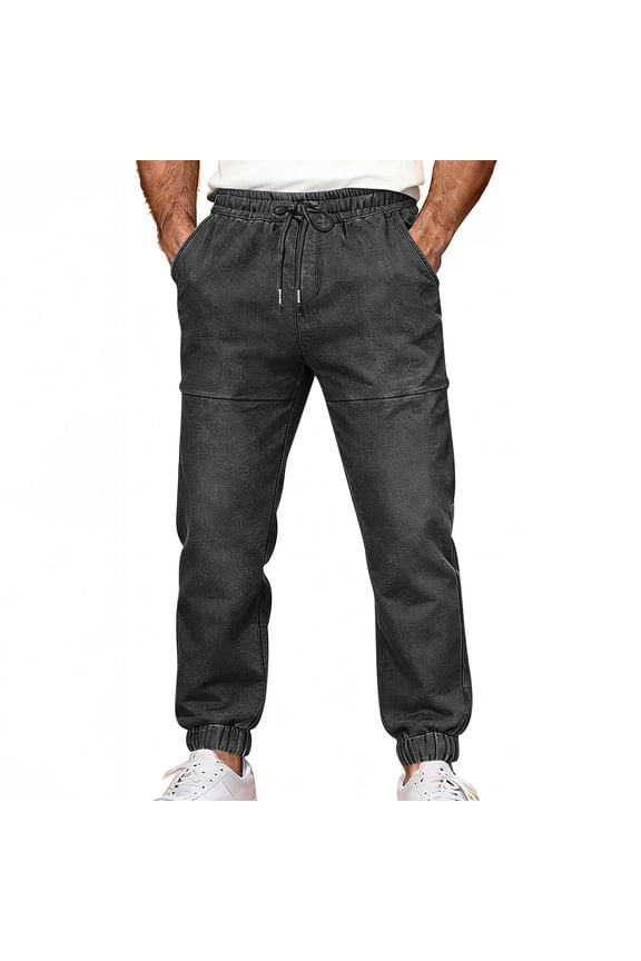 Casual Pants for Men Pull on Drawstring Waist Jogger Pants with Pockets Streetwear Tapered Leg Pants