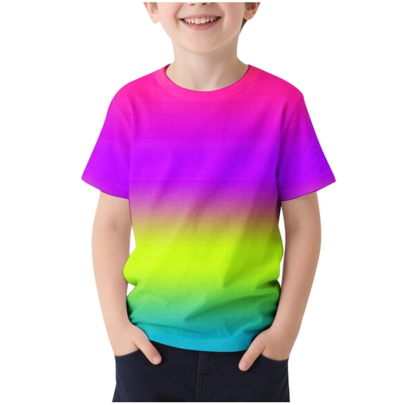 KyCheLot Colorful Tops for Boys Crewneck Gradient Color Print Short Sleeve Blouse Summer Playwear School 4-13Years