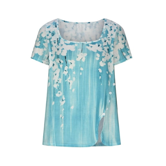 KyCheLot Comfy T-Shirts for Women Summer Lightweight Side Spilt Button Short Sleeve Tunic Tops