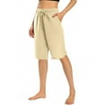 thumbnail image 1 of KyCheLot Cotton Linen Shorts for Women Knee Length Drawstring Elastic Waist Shorts Casual Summer Pants with Pockets, 1 of 5