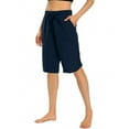 thumbnail image 1 of KyCheLot Cotton Linen Shorts for Women Knee Length Drawstring Elastic Waist Shorts Casual Summer Pants with Pockets, 1 of 5