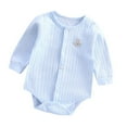 thumbnail image 1 of KyCheLot Cotton Romper for Girls Boys Snap Long Sleeve Bodysuit Solid Color Clothes Newborn 0-12 Months, 1 of 6