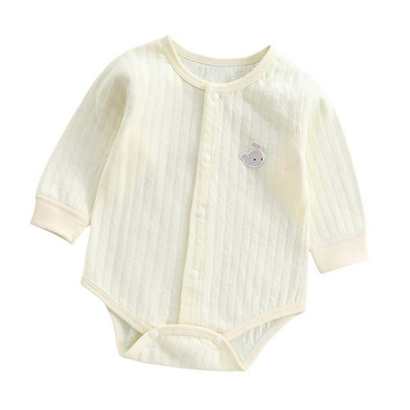 KyCheLot Cotton Romper for Girls Boys Snap Long Sleeve Bodysuit Solid Color Clothes Newborn 0-12 Months