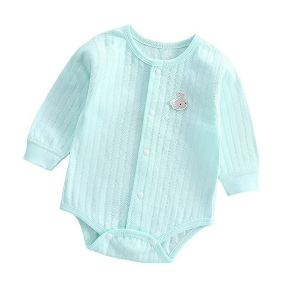 KyCheLot Cotton Romper for Girls Boys Snap Long Sleeve Bodysuit Solid Color Clothes Newborn 0-12 Months
