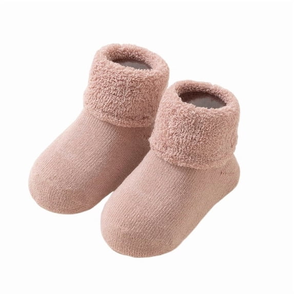 KyCheLot Cotton Socks for Infant Kids Solid Color Mid-Calf Fleece Lined Socks Winter Comfy Warm Socks