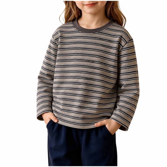 KyCheLot Cotton Tops for Boys Girls Stripe Color Block Crew Neck Long Sleeve Clothes Casual Travel Dailywear