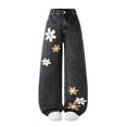 thumbnail image 1 of KyCheLot Cute Jeans for Girls Patchwork Elastic High Waisted Wide Leg Denim Long Pants with Pockets 7-14 Years, 1 of 5