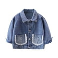 thumbnail image 1 of KyCheLot Denim Jacket for Girls Lapel Neck Long Sleeve Button Outerwear with Pockets Trendy Ruffle Lace Trim Coats, 1 of 8