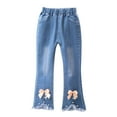 thumbnail image 1 of KyCheLot Denim Pants for Girls Split Hem Elastic Waist Stretch Flare Leg Casual Jeans Pants 2-13 Years, 1 of 7