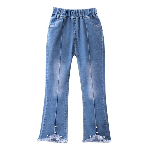 KyCheLot Denim Pants for Girls Split Hem Elastic Waist Stretch Flare Leg Casual Jeans Pants 2-13 Years