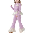 thumbnail image 1 of KyCheLot Dressy Outfits for Girls Ruffle Lace Trim Long Sleeve Tops and Elastic Waist Flare Leg Pants 1-10 Years, 1 of 4