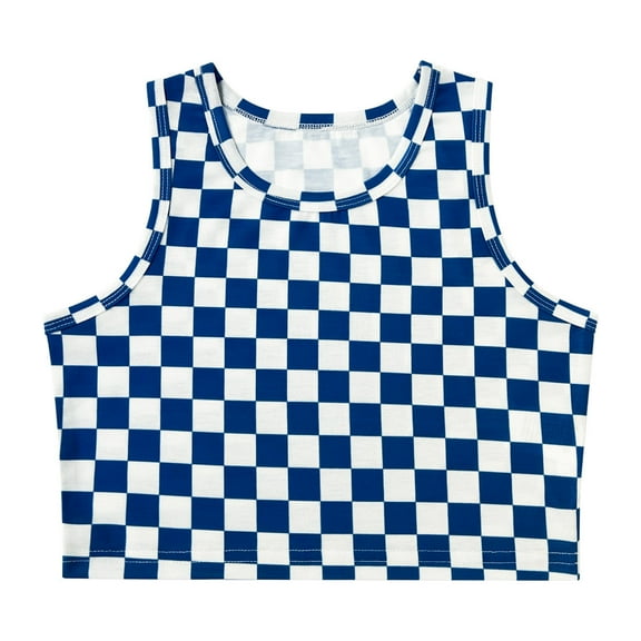 KyCheLot Girl's Cute Plaid Crop Tops Sleeveless Tank Shirts Crew Neck Camis Going out Tops 8-14 Years