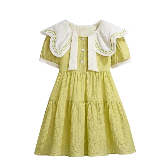 KyCheLot Girl's Cute Summer Dresses Flowy Short Sleeve Collar School Casual Dress 4-17 Years