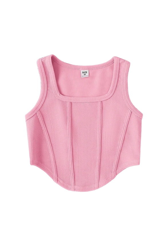 Girl's Going out Tops Cute Crop Tops Casual Square Neck Sleeveless Trendy Tank Shirts 8-14 Years