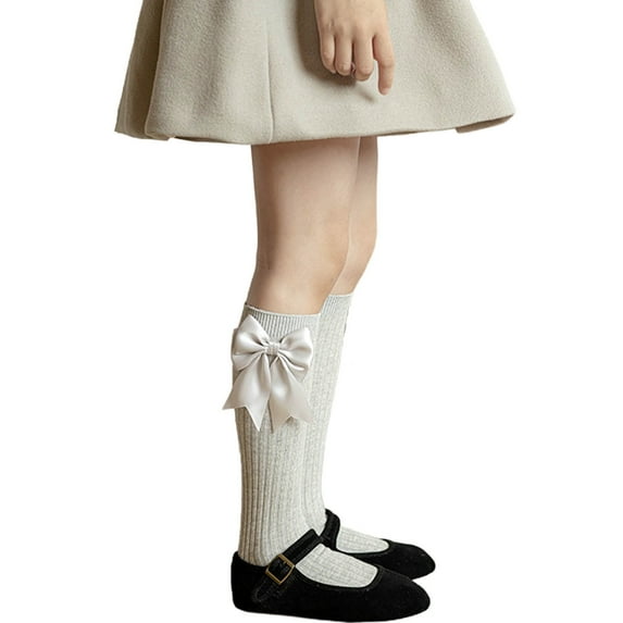 KyCheLot Girl's Knee High Stockings Knit with Side Bow Cute Breathable Stretchy Long Cotton Socks School Uniform 6-14 Years