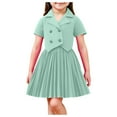 thumbnail image 1 of KyCheLot Girl's Skirt Set School Uniform Short Sleeve Buttons Collared Tops with Pleated Skirts 2 Piece Outfits 2-8 Years, 1 of 6