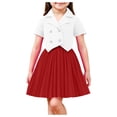 thumbnail image 1 of KyCheLot Girl's Skirt Set School Uniform Short Sleeve Buttons Collared Tops with Pleated Skirts 2 Piece Outfits 2-8 Years, 1 of 6