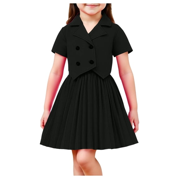 KyCheLot Girl's Skirt Set School Uniform Short Sleeve Buttons Collared Tops with Pleated Skirts 2 Piece Outfits 2-8 Years